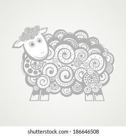 Sheep Lamb. White  sheep on white background.  Vector Illustration