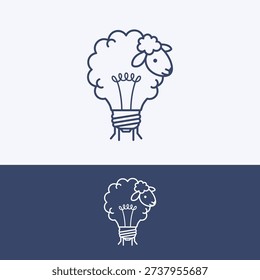 sheep in light bulb shape, modern minimalist logo design, creative farm animal icon