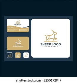 sheep line art logo design template