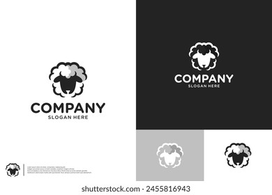 Sheep with line art style, modern and simple, logo design vector.