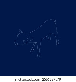 sheep line art vector, Sheep contour isolated on blue background. Vector illustration