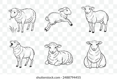 Sheep Line Art Vector Set Detailed Illustrations of Sheep in Minimalist Line Art Style Perfect for Farm and Animal Lovers