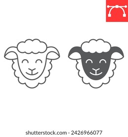 Sheep line and glyph icon, Easter and animal, sheep head vector icon, vector graphics, editable stroke outline sign, eps 10.