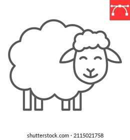 Sheep line icon, farm and lamb, cute sheep vector icon, vector graphics, editable stroke outline sign, eps 10.