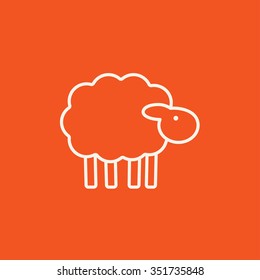 Icono de línea de oveja para web, móvil e infografía. Icono blanco vector aislado en fondo rojo.