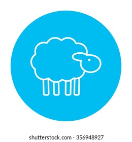 Sheep line icon for web, mobile and infographics. Vector white icon on the light blue circle isolated on white background.