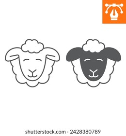 Sheep line and solid icon, outline style icon for web site or mobile app, Easter and farm, happy sheep face vector icon, simple vector illustration, vector graphics with editable strokes.