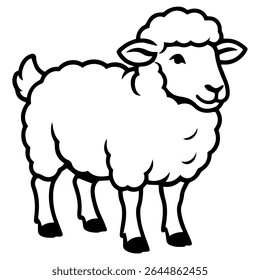 sheep linear illustration cartoon vector. Children coloring pages, icon. Farm in the village domestic animals