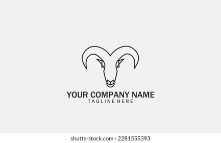 Sheep logo design. Vector Icon Of A Ram With Long Horns. Modern Sheep Logo Template.