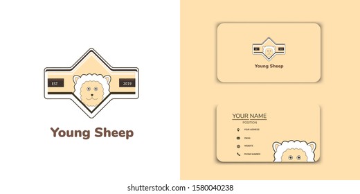 Sheep logo set with business card, design vector isolated