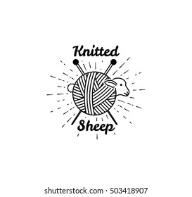 Sheep Logo. Vector illustration. logo for knitting. Yarn balls from wool and angora. Knitting wool.