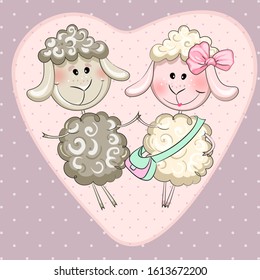 Sheep in love. Drawing cute animals lambs-characters is suitable for the composition of clothes and dishes, decorative greeting cards