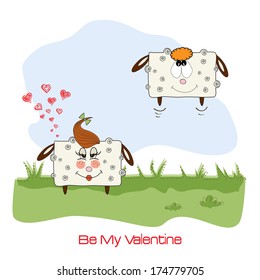 sheep lovers, comic illustration for Valentine's day or wedding, vector format