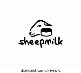 Sheep milk cheese logo design. Ewe and head of cheese vector design. Sheep farming logotype