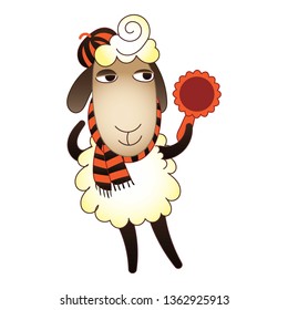 Sheep with mirror icon. Cartoon of sheep with mirror vector icon for web design isolated on white background