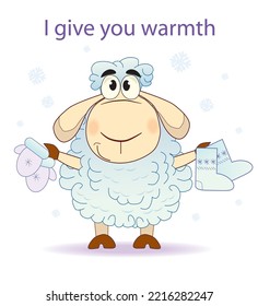 Sheep with mittens and socks postcard
