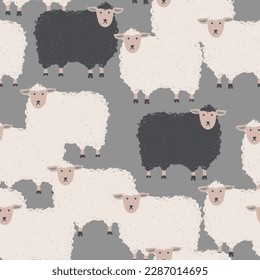 Sheep monochromatic farm animals cute seamless pattern illustration