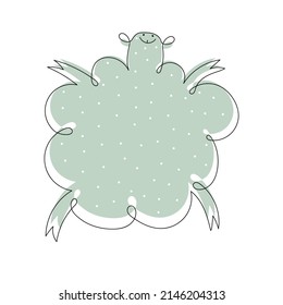 Sheep monoline line design. Cute flying sheep with polka dots decoration for childrens clothes and the interior of the childrens room