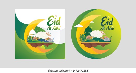 Sheep and mosque illustration for Eid Adha Mubarak