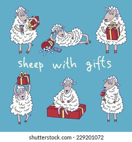 sheep new year doodle vector