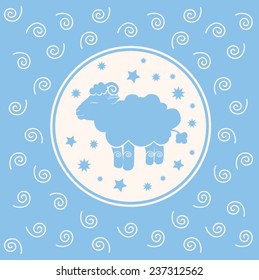 Sheep on blue background with star
