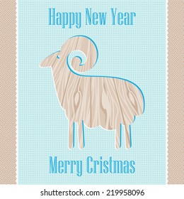 sheep on a blue background texture of the wood design card new year christmas