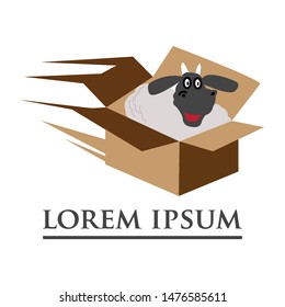 sheep on the box logo design template vector