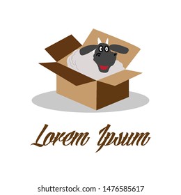 sheep on the box logo design template vector