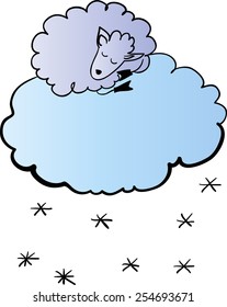 sheep on a the cloud funny cartoon children contour vector illustration