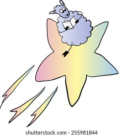 Sheep on the comet children's cartoon  sketch vector illustration