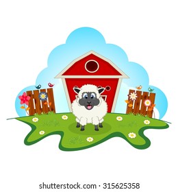 Sheep on farm cartoon for your design