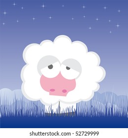Sheep on the field night vector illustration cartoon