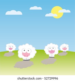 Sheep on the field vector illustration cartoon