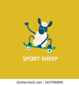 Sheep on longboard. Vector animal illustration