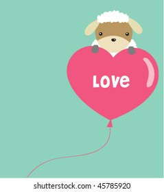 Sheep on love balloon