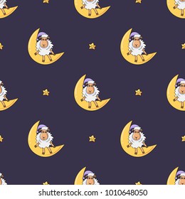 Sheep on the moon seamless pattern