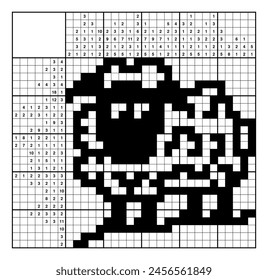 Sheep on the mountainside. Nonogram, japanese crossword, educational game. Black and white, 25x25. Logical solution. Structured customizable EPS.