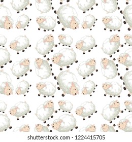 Sheep on seamless pattern illustration