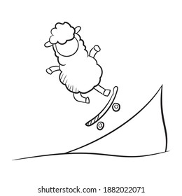 Sheep On The Skateboard Vector Illustration