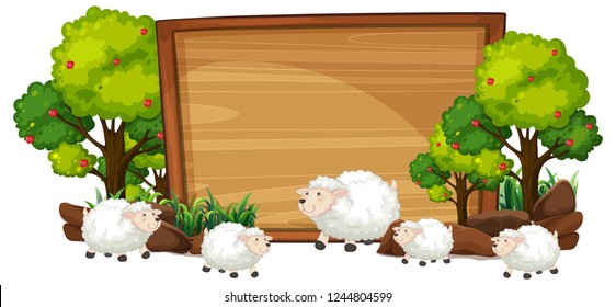 Sheep on the wooden banner illustration