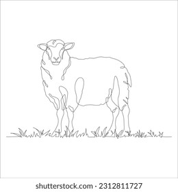 Sheep in one continuous line drawing. Sheep icon. Lamb in the grass line art icon concept. Trendy sheep with grass single line draw design illustration. Vector illustration