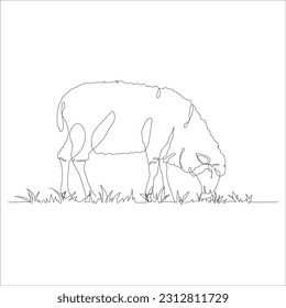 Sheep in one continuous line drawing. Sheep icon. Lamb in the grass line art icon concept. Trendy sheep with grass single line draw design illustration. Vector illustration