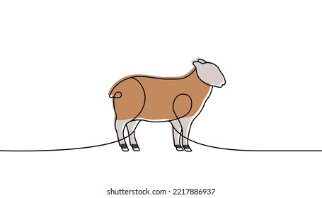 Sheep one line colored continuous drawing. Sheep symbol. Farm animal continuous colorful one line illustration. Vector minimalist linear illustration.