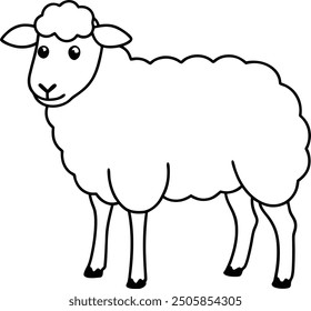 Sheep outline or line art silhouette vector illustration with smooth lines white background.