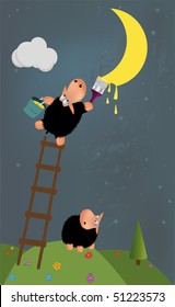 Sheep paint the moon