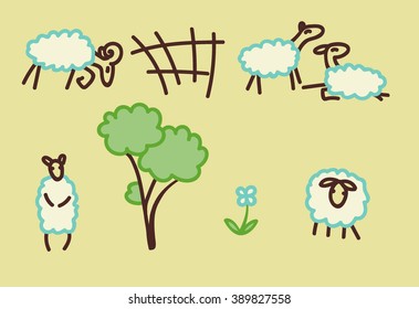 Sheep in the pasture. Vector illustration.