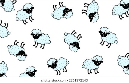 sheep pattern background White background, blue sheep, cute and bright, printed paper, gift wrapping