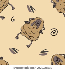 The sheep pattern can be used for fabrics, decorating residential buildings, in packaging design, decorating endpapers of books and textbooks, diary covers, stickers for iPhones, tableware.