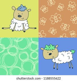 sheep pattern, cartoon animal, illustration vector