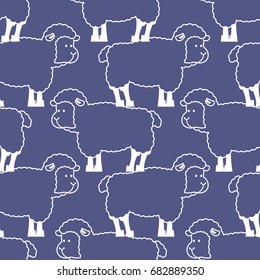 Sheep pattern. ewe ornament. Flock of sheeps. Farm animal background. Texture for baby cloth
